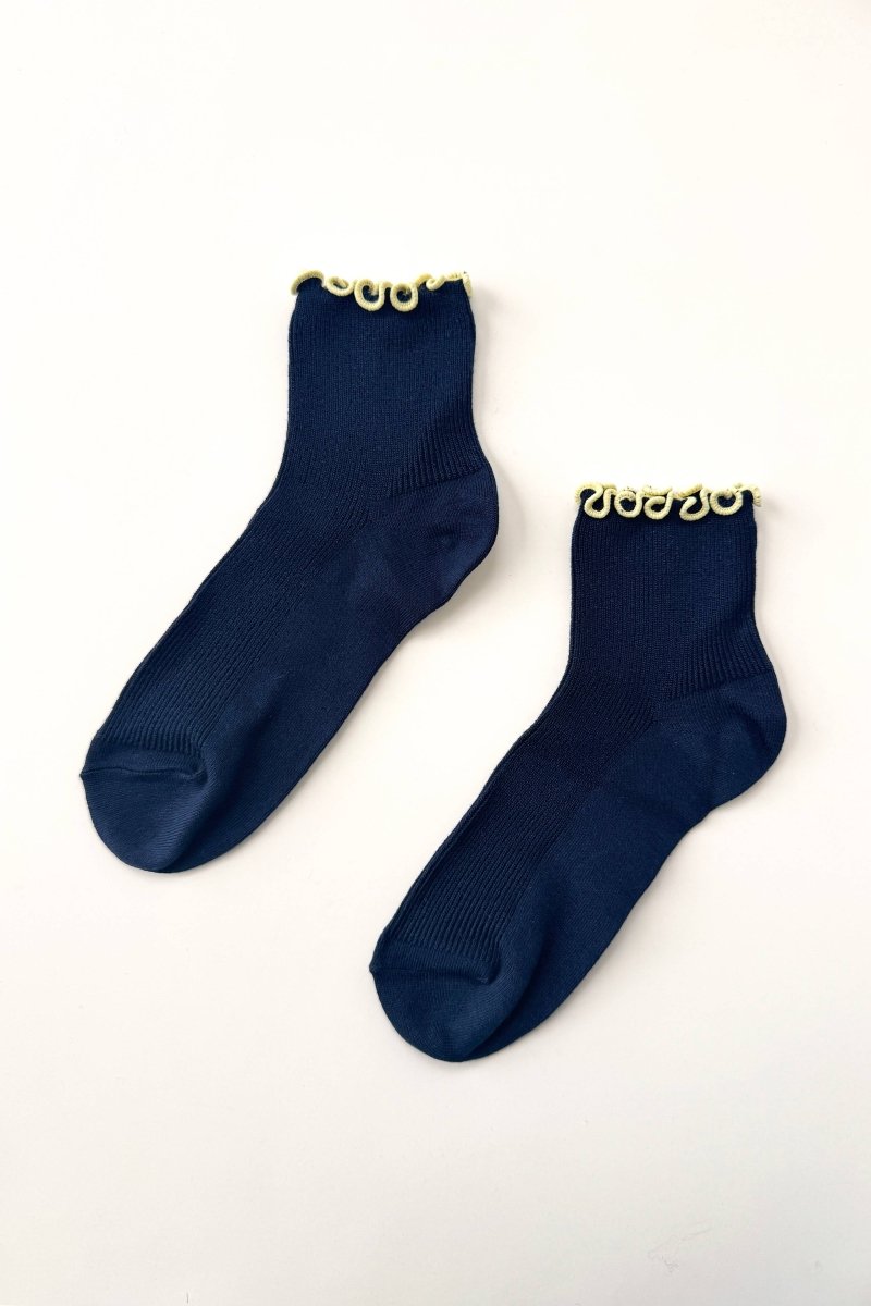Chaussettes Ruffled Modal Le Bon Shoppe Marine et Jaune Beurre - Ex - voto