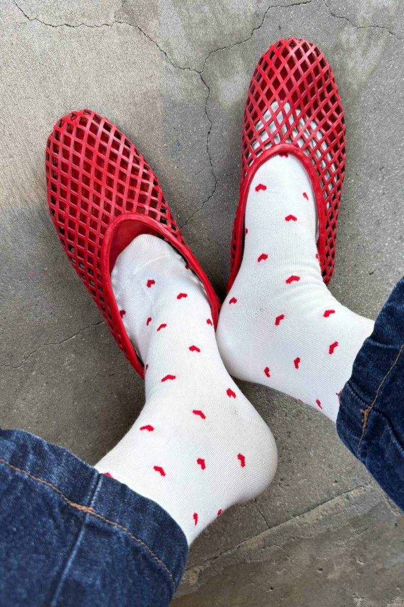 Chaussettes Sneaker Le Bon Shoppe Blanches Coeurs Rouges - Ex - voto