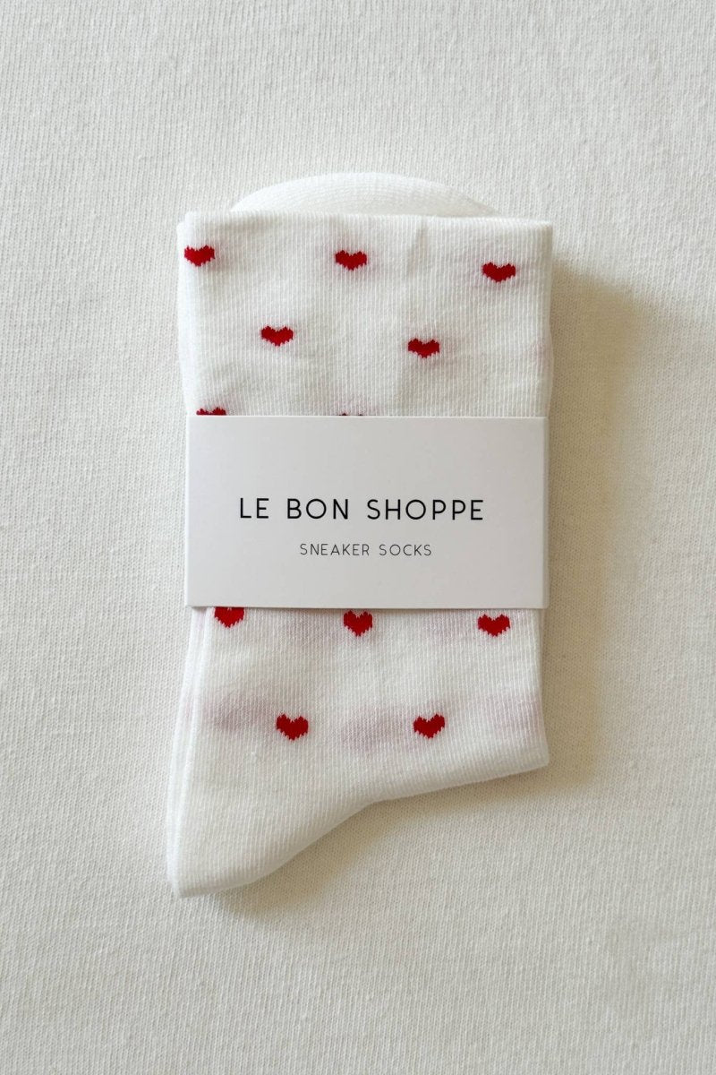 Chaussettes Sneaker Le Bon Shoppe Blanches Coeurs Rouges - Ex - voto