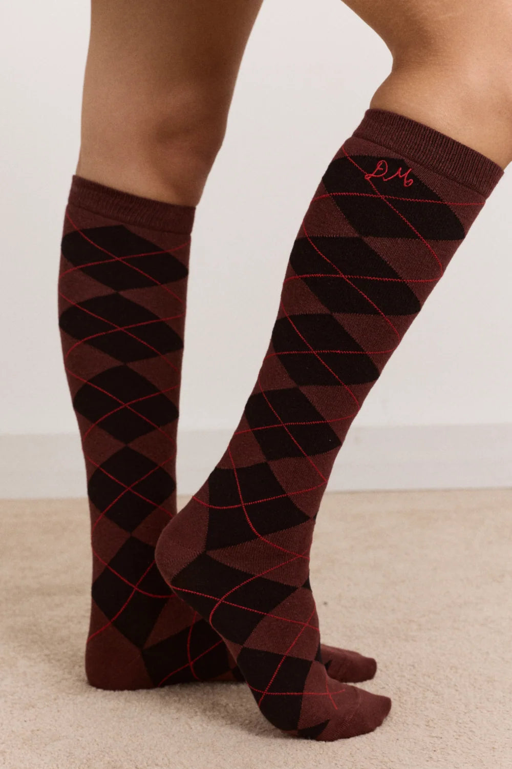 Damson Madder Argyle Knee-High Socks