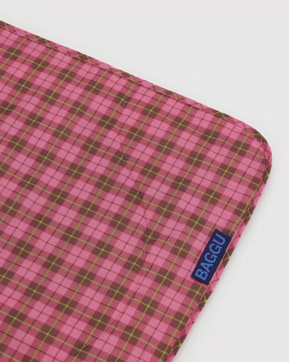 Couverture Pique-Nique Puffy Baggu Azalea Pink Tartan - Ex-voto