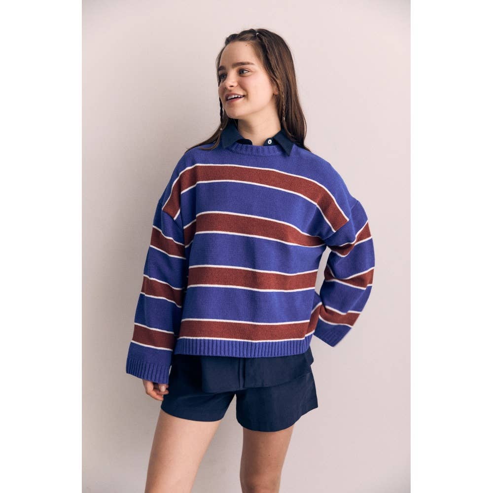 Crewneck Rayures Bleues et Bourgognes The Blank Lab - Ex - voto