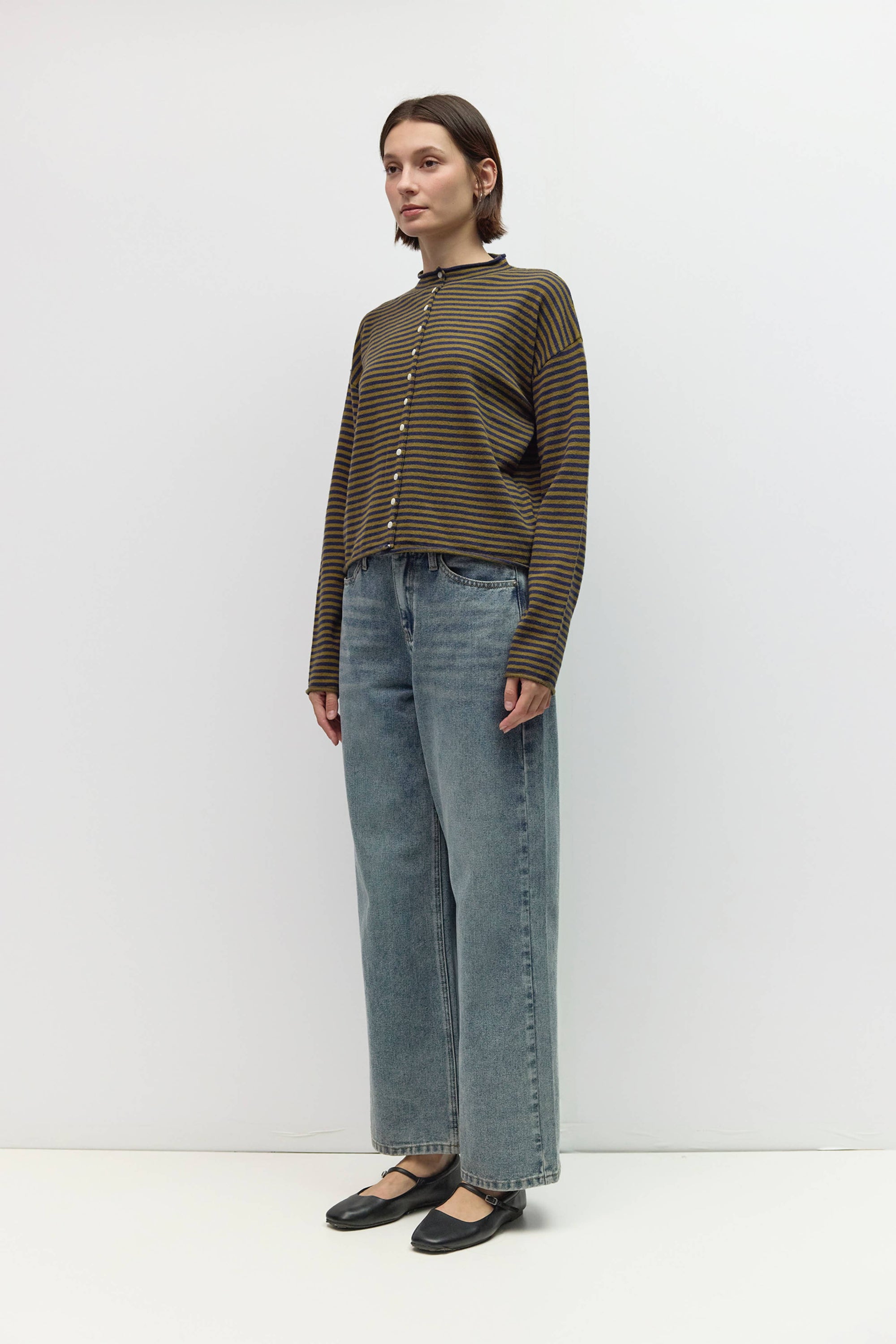 Cardigan Elisa Rayures Olives et Marines All Row