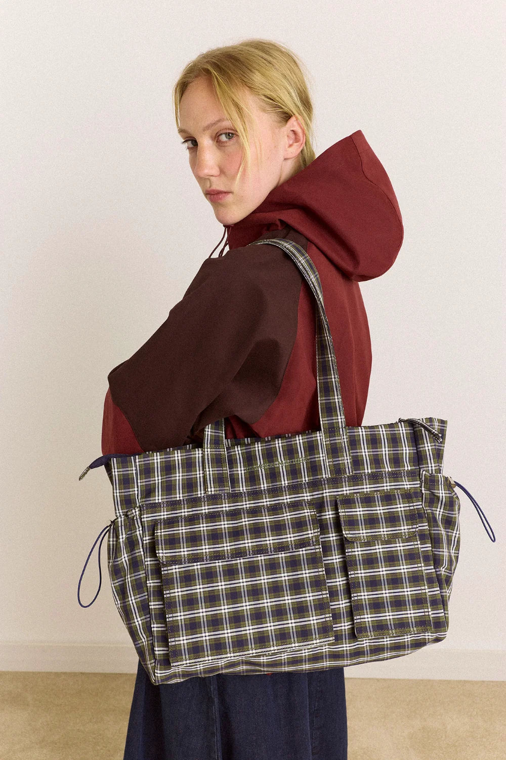 Damson Madder Eliza Bag – Navy and Green Check