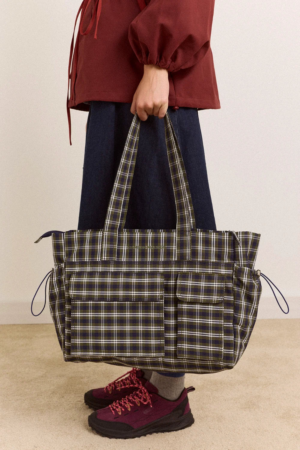 Damson Madder Eliza Bag – Navy and Green Check