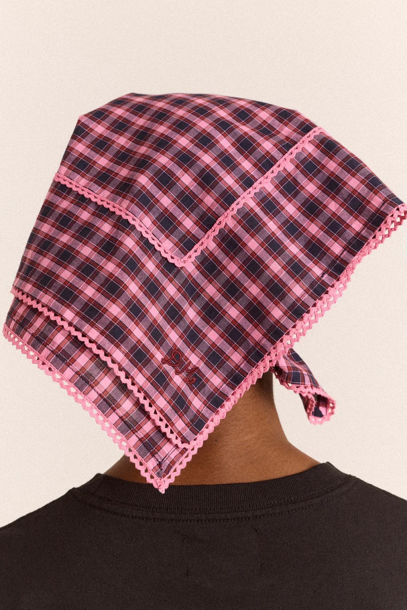 Fichu Triangulaire Carreaux Magenta Damson Madder - Ex-voto