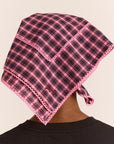 Fichu Triangulaire Carreaux Magenta Damson Madder - Ex-voto