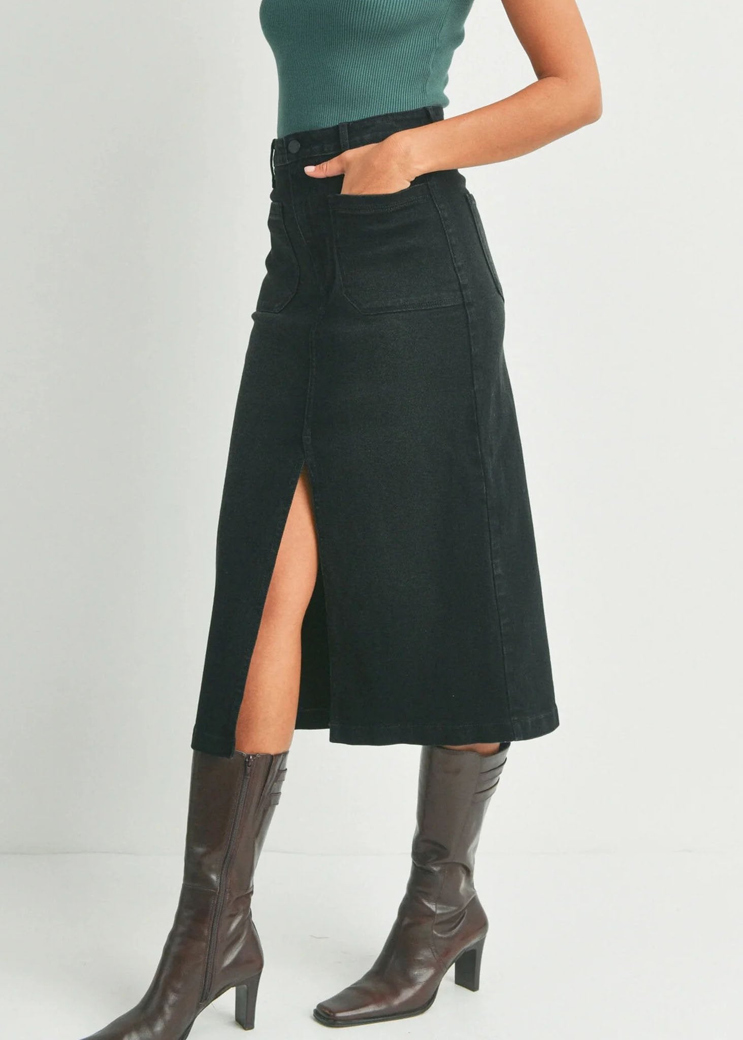 Jupe Midi en Jeans Just Black Denim Noir