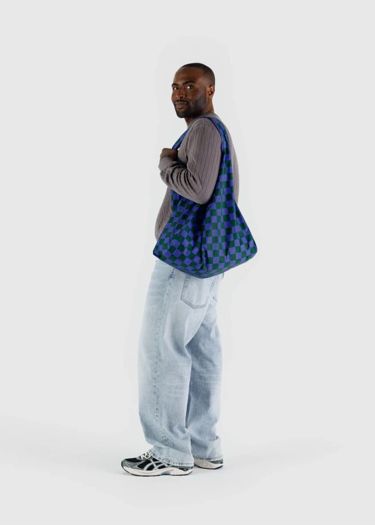 Sac Réutilisable Grand Baggu Iris Green Check