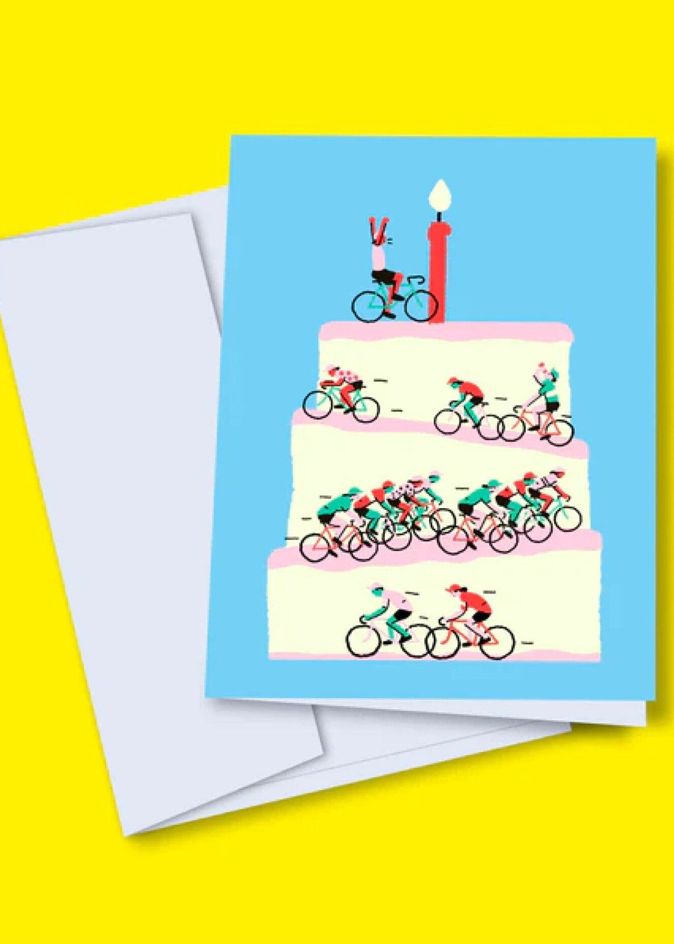 Carte de souhaits Gâteau de fête et Cyclistes TOUTE