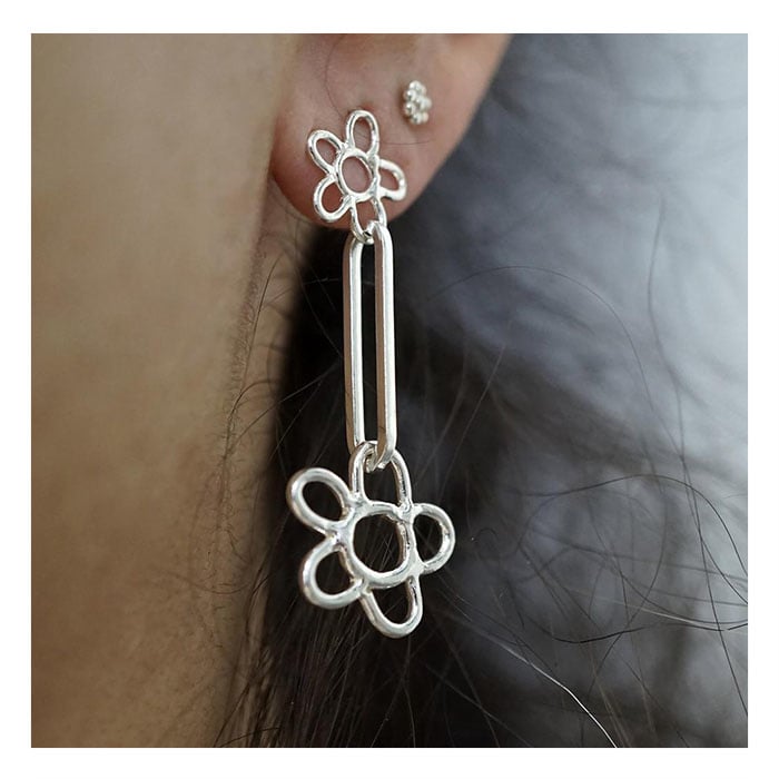 Boucles d&#39;oreilles Double Fleurs Marmo