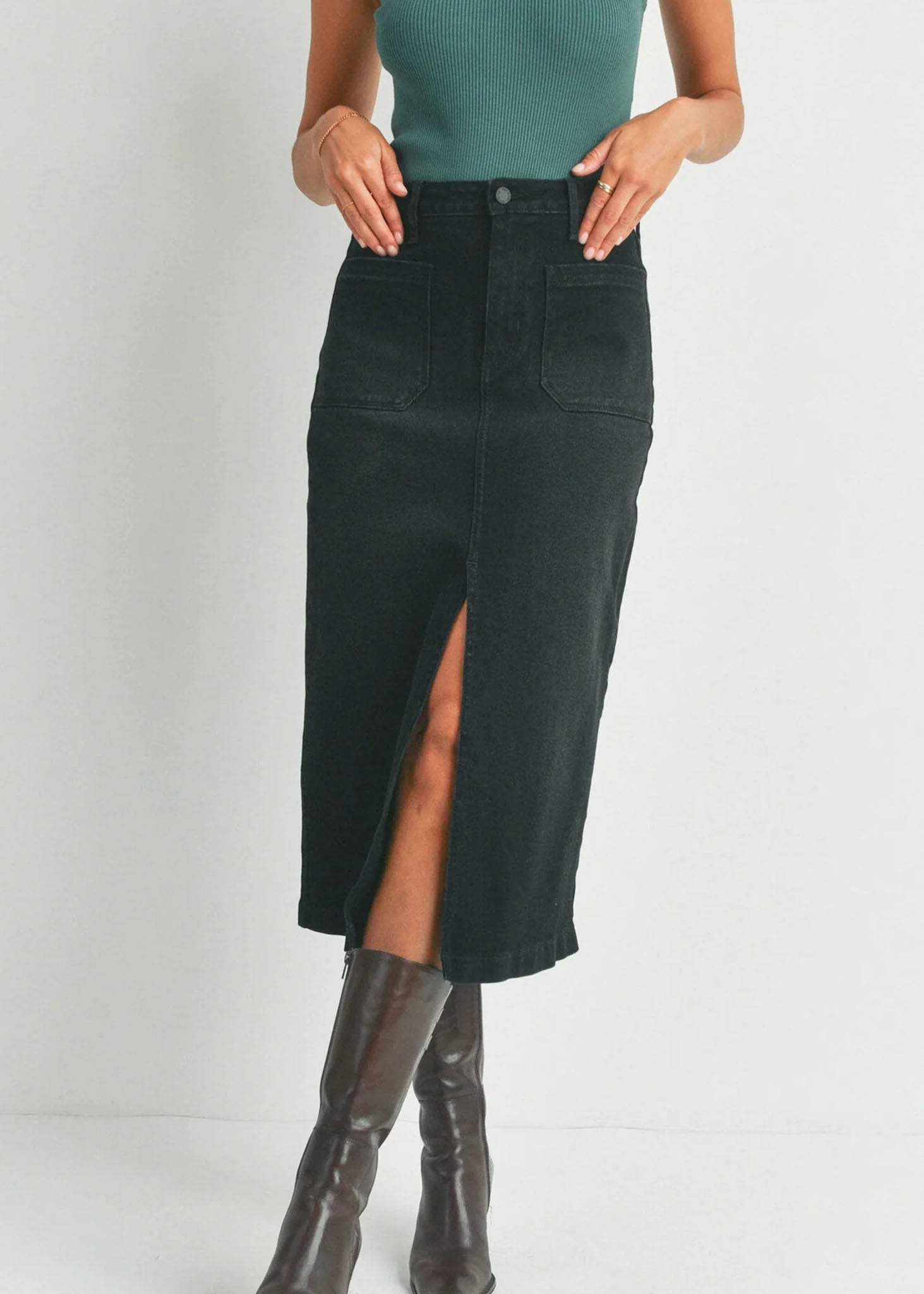 Jupe Midi en Jeans Just Black Denim Noir