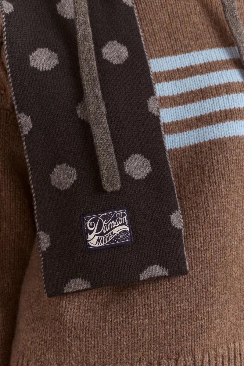 Foulard en Mérinos Réversible Pois Noirs et Gris Damson Madder - Ex-voto