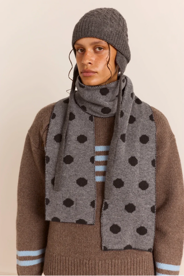 Foulard en Mérinos Réversible Pois Noirs et Gris Damson Madder - Ex-voto