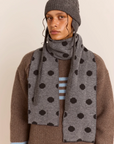 Foulard en Mérinos Réversible Pois Noirs et Gris Damson Madder - Ex-voto