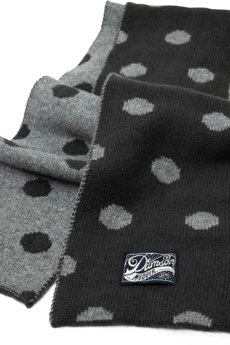 Foulard en Mérinos Réversible Pois Noirs et Gris Damson Madder - Ex-voto