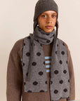 Foulard en Mérinos Réversible Pois Noirs et Gris Damson Madder - Ex-voto