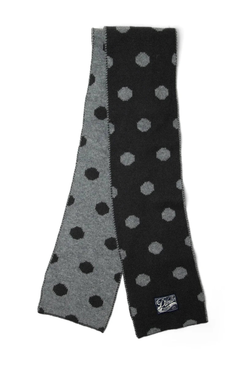 Foulard en Mérinos Réversible Pois Noirs et Gris Damson Madder - Ex-voto