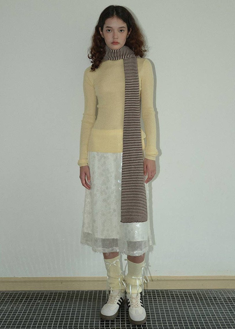 Foulard Rayé en Laine Brun et Blanc Sweetkama - Ex - voto