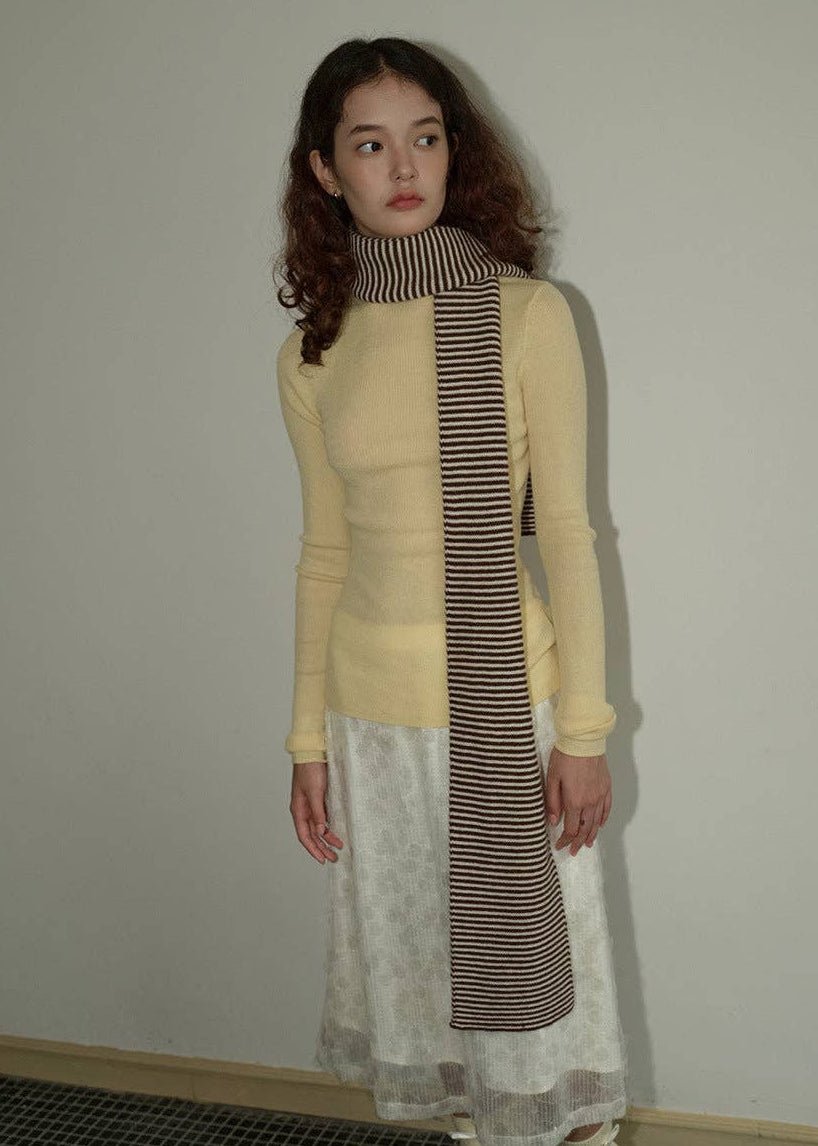 Foulard Rayé en Laine Brun et Blanc Sweetkama - Ex - voto