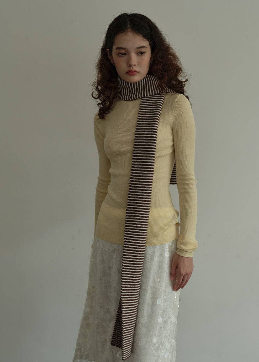 Foulard Rayé en Laine Brun et Blanc Sweetkama - Ex - voto