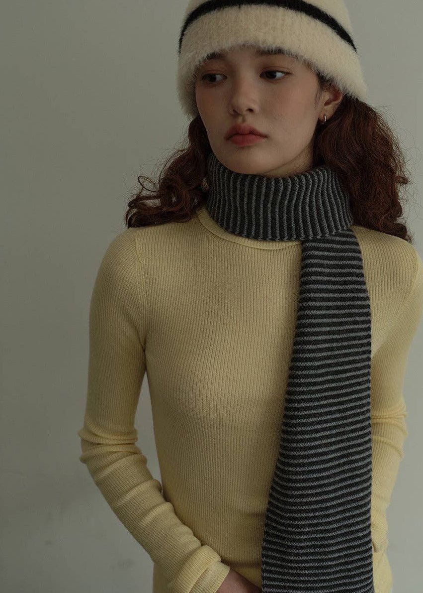 Foulard Rayé en Laine Noir et Blanc Sweetkama - Ex - voto