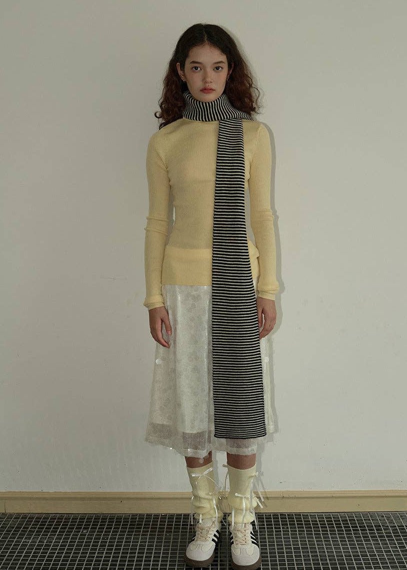 Foulard Rayé en Laine Noir et Blanc Sweetkama - Ex - voto