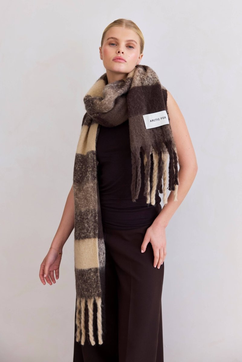 Foulard Reykjavik Carreaux Bruns Arctic Fox - Ex - voto