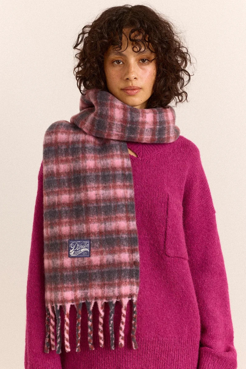 Grand Foulard Carreaux Magenta Damson Madder - Ex-voto