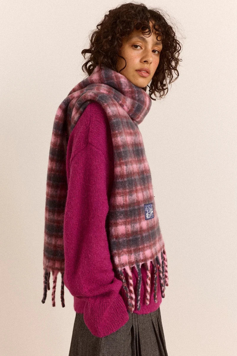 Grand Foulard Carreaux Magenta Damson Madder - Ex-voto