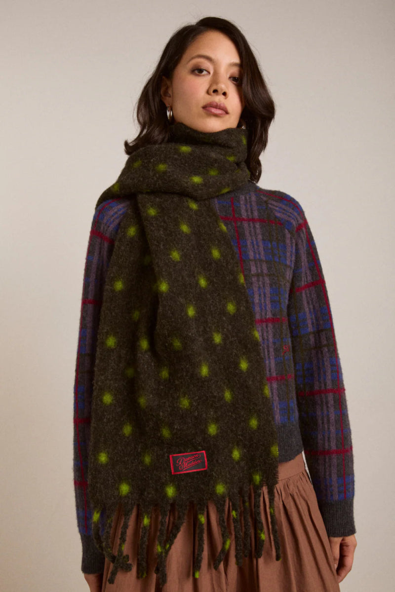 Grand Foulard Pois Damson Madder Charcoal et Lime - Ex - voto