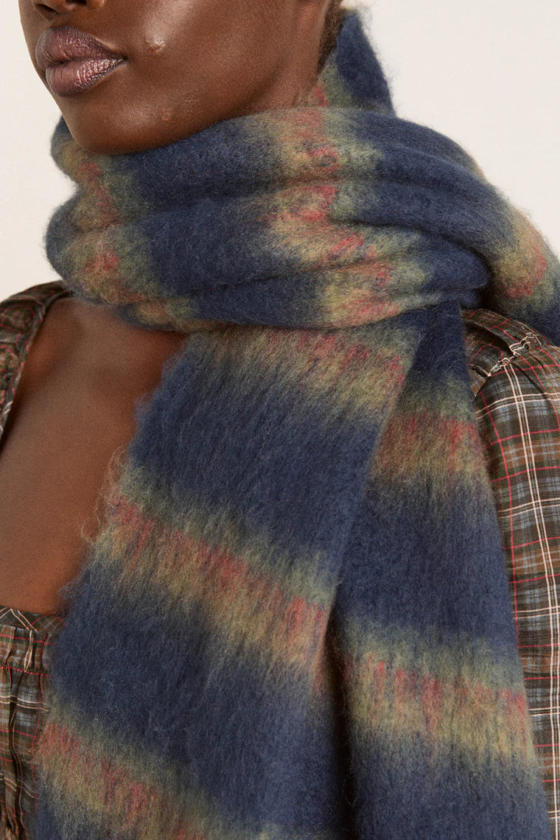 Grand Foulard Rayures Damson Madder Marine - Ex - voto