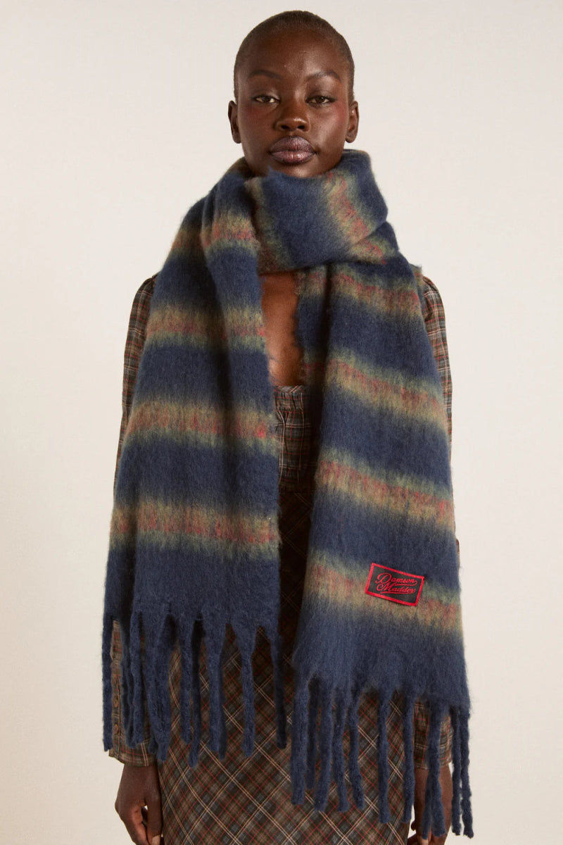 Grand Foulard Rayures Damson Madder Marine - Ex - voto