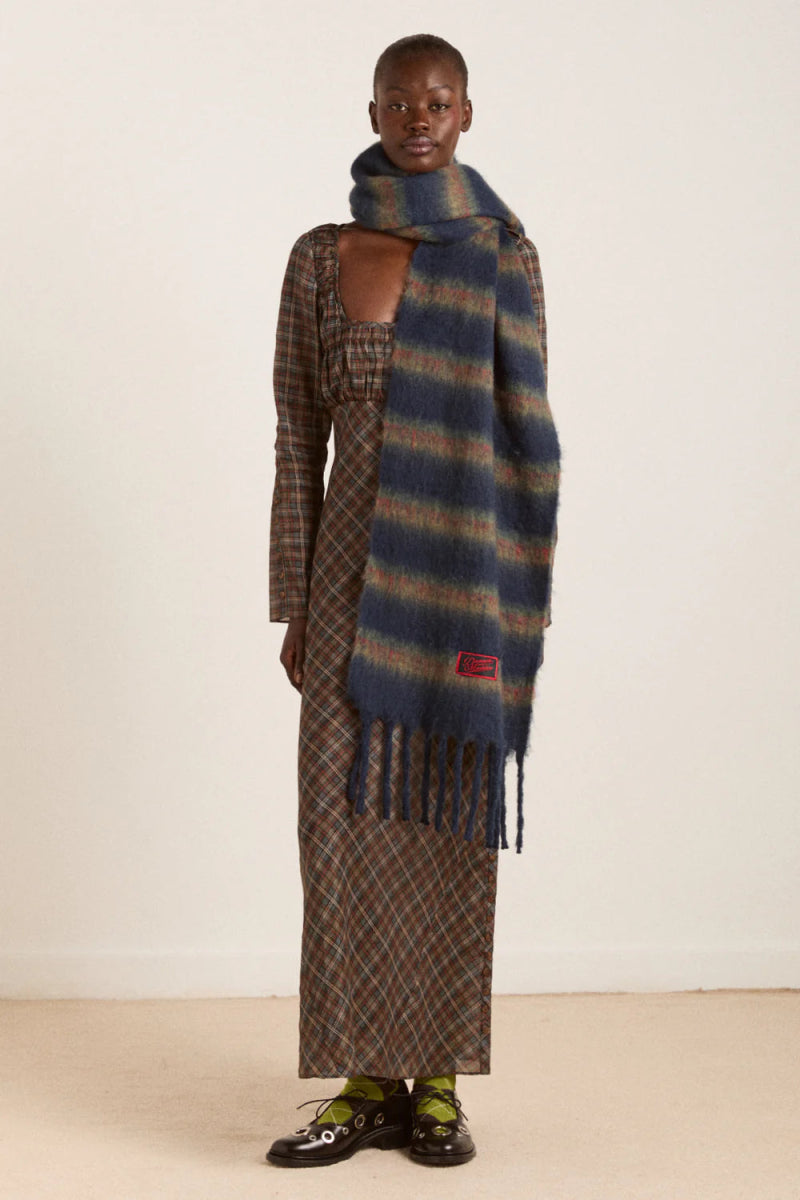 Grand Foulard Rayures Damson Madder Marine - Ex - voto