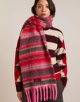 Grand Foulard Rayures Damson Madder Rose - Ex - voto