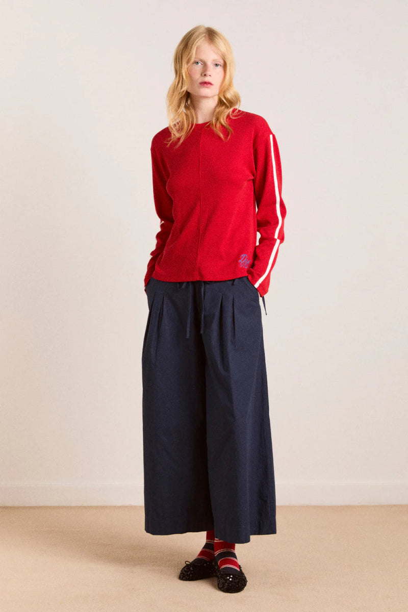 Haut Lilah Pointelle Rouge Rayure Damson Madder - Ex - voto