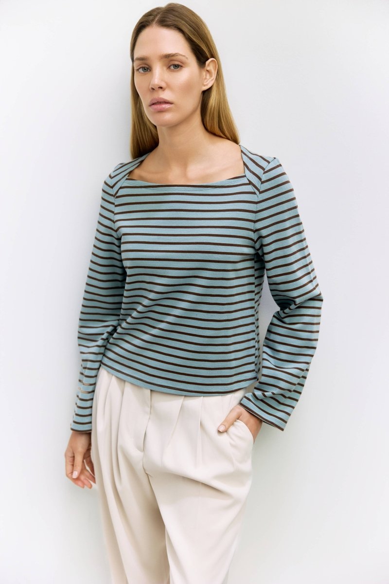 Haut Rayé Joyce Bleu et Brun Mod Ref - Ex - voto