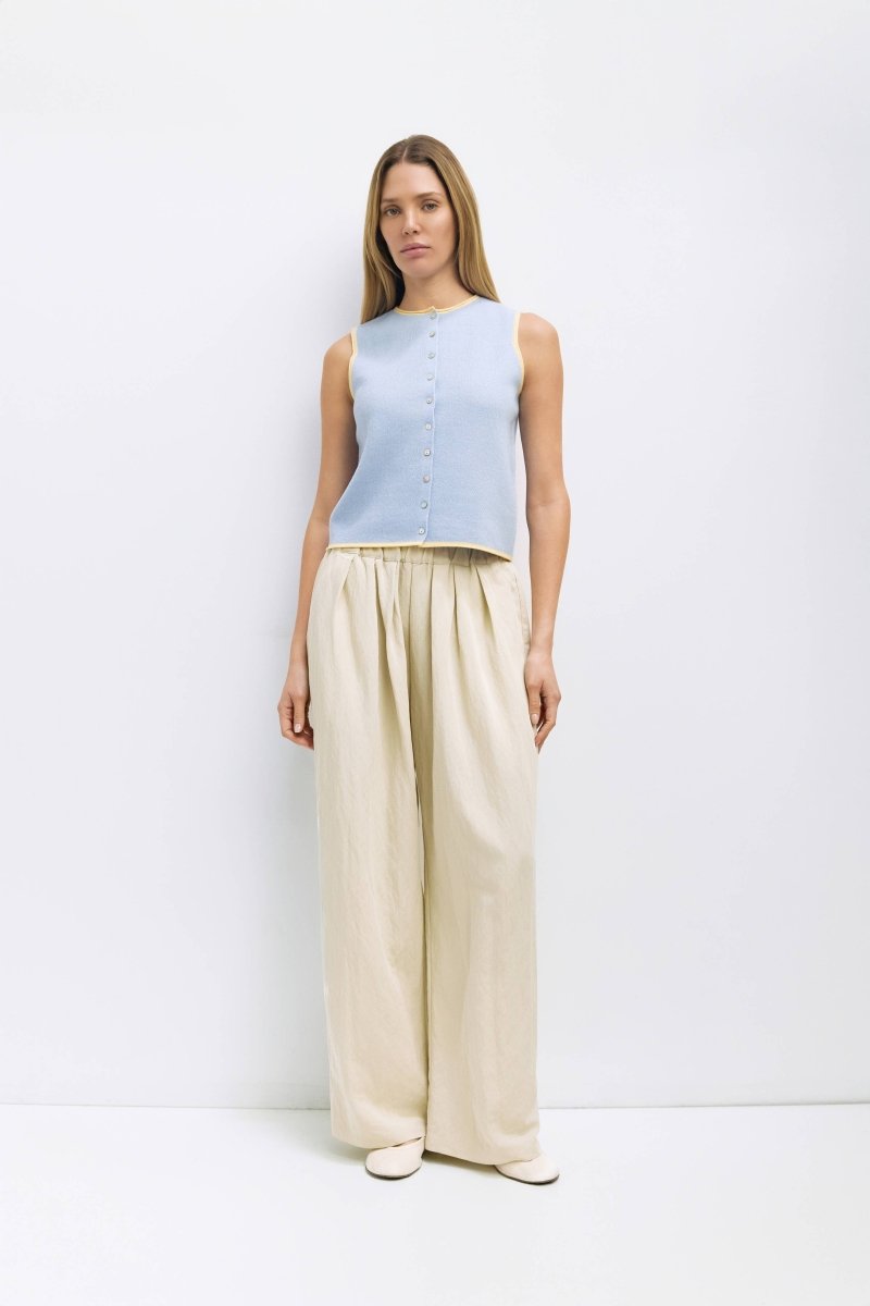 Haut sans Manches Lisa Bleu et Jaune All Row - Ex - voto