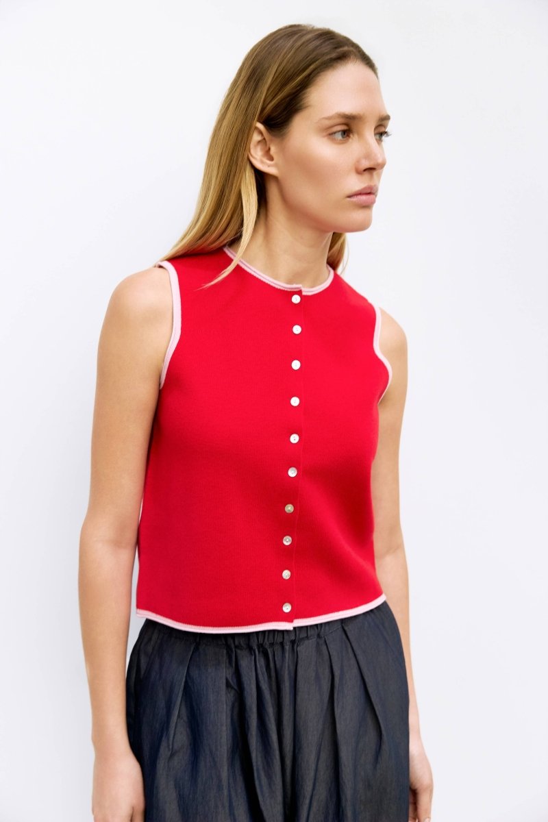 Haut sans Manches Lisa Rouge et Rose All Row - Ex - voto