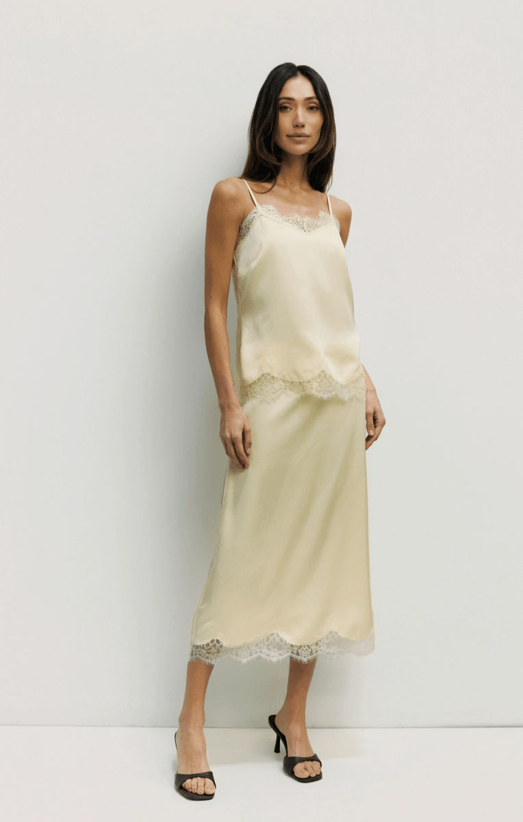 Jupe en Satin Gabrielle Jaune Clair et Crème Mod Ref - Ex - voto