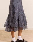 Jupe Rida Gingham Bleu Gris Damson Madder - Ex-voto