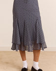 Jupe Rida Gingham Bleu Gris Damson Madder - Ex-voto
