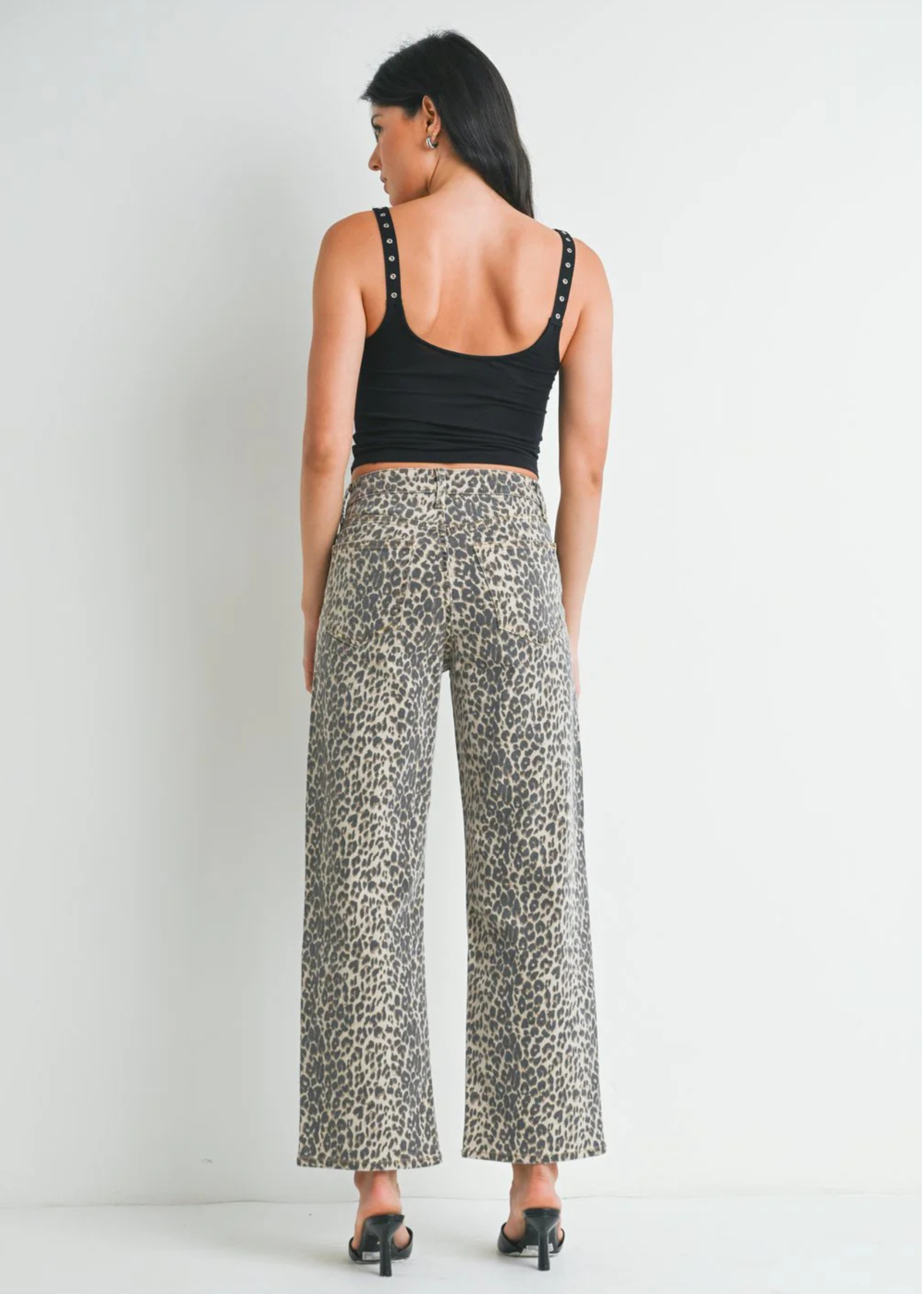 Just Black Denim Wide Leg Leopard Jeans