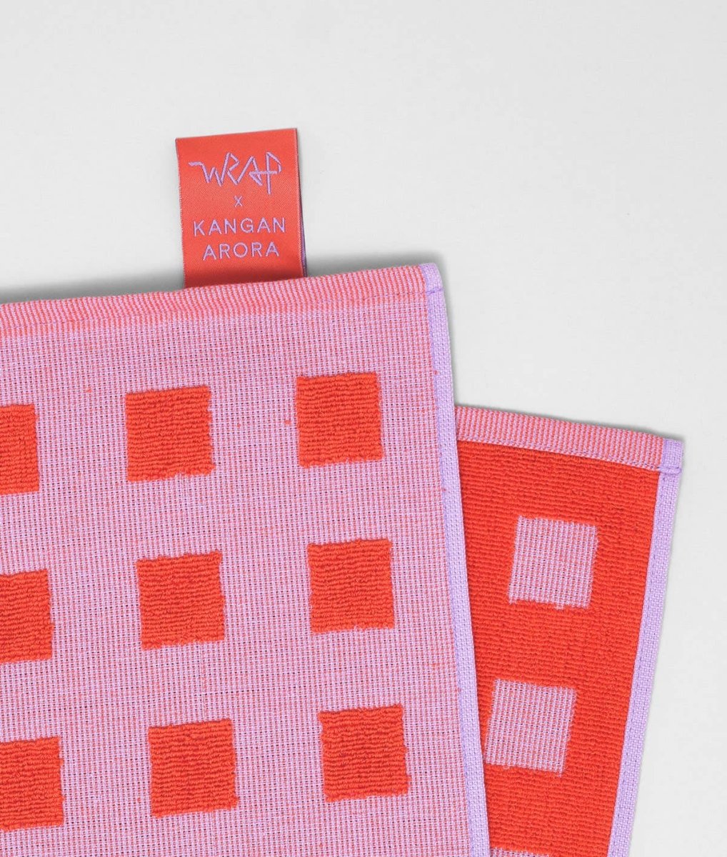 Linge Squares Lilas et Rouge WRAP - Ex - voto