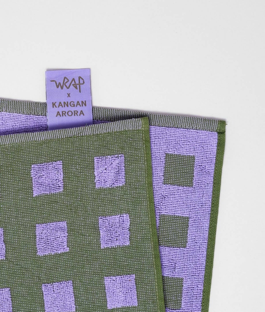 Linge Squares Olive et Lilas WRAP - Ex - voto