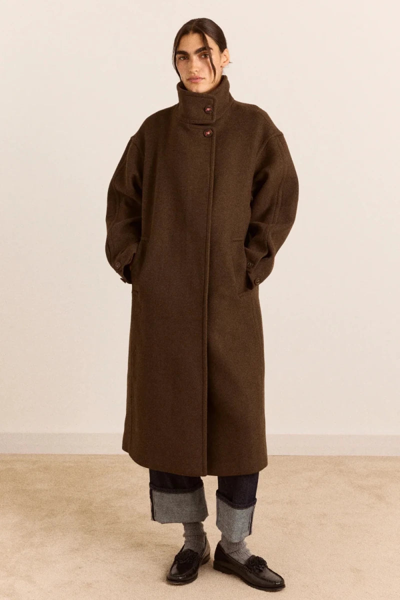 Manteau en Laine Agnès Chocolat Damson Madder - Ex-voto