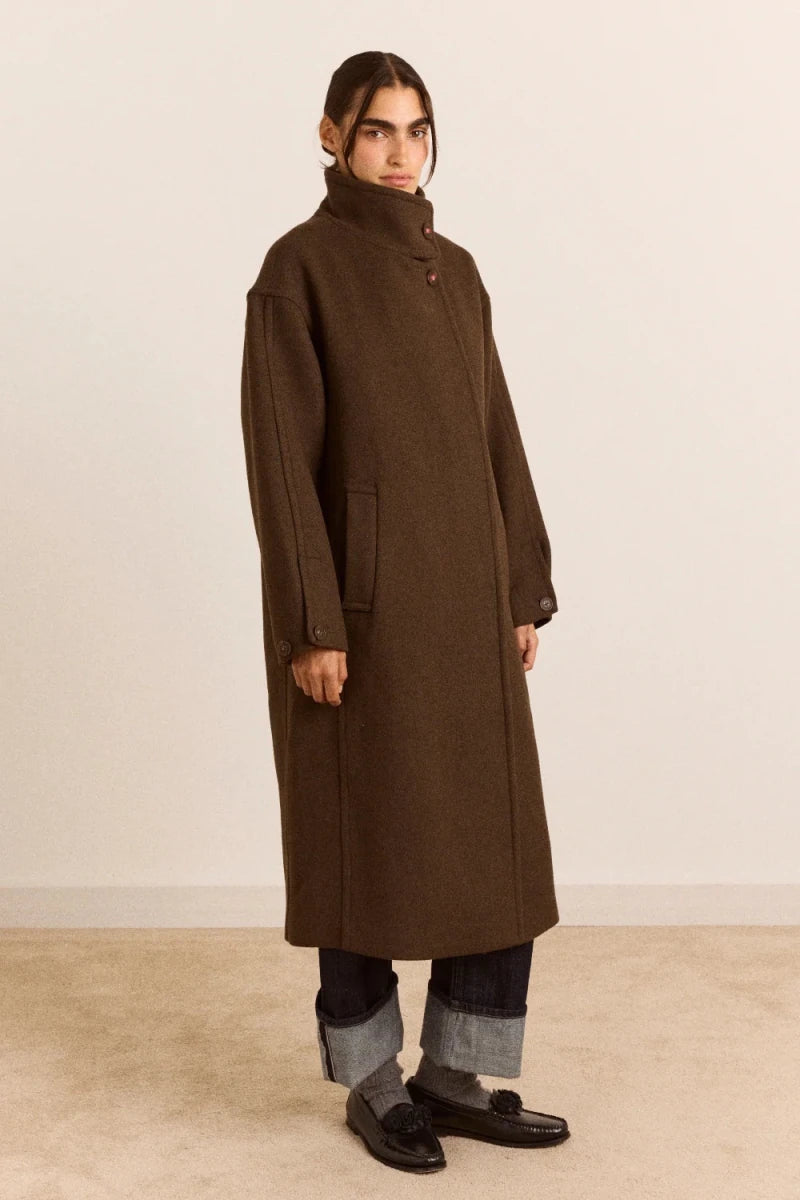 Manteau en Laine Agnès Chocolat Damson Madder - Ex-voto