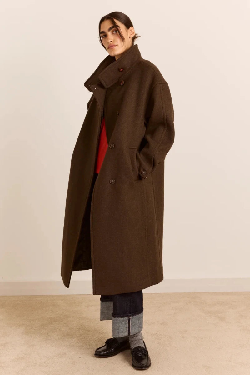 Manteau en Laine Agnès Chocolat Damson Madder - Ex-voto