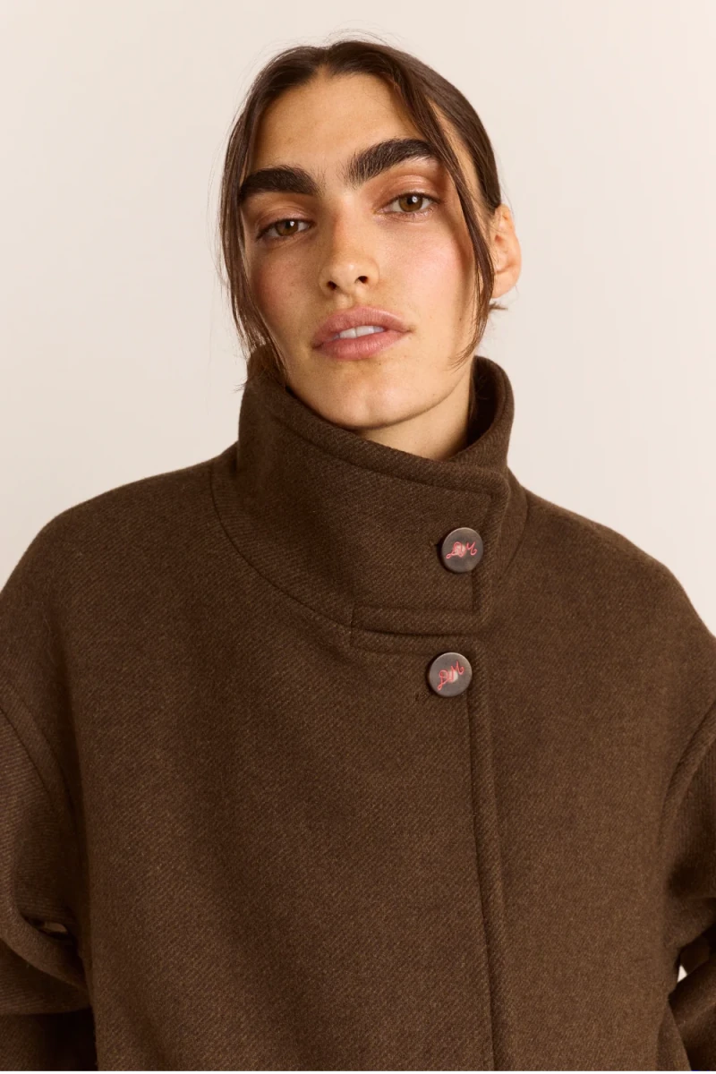 Manteau en Laine Agnès Chocolat Damson Madder - Ex-voto