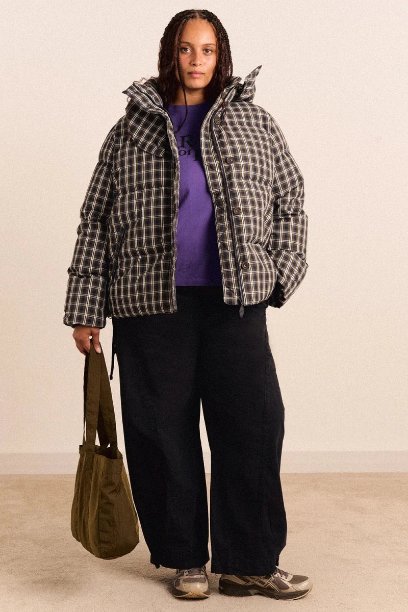 Manteau Puffer avec Capuchon Pearl Lyra Check Damson Madder - Ex-voto